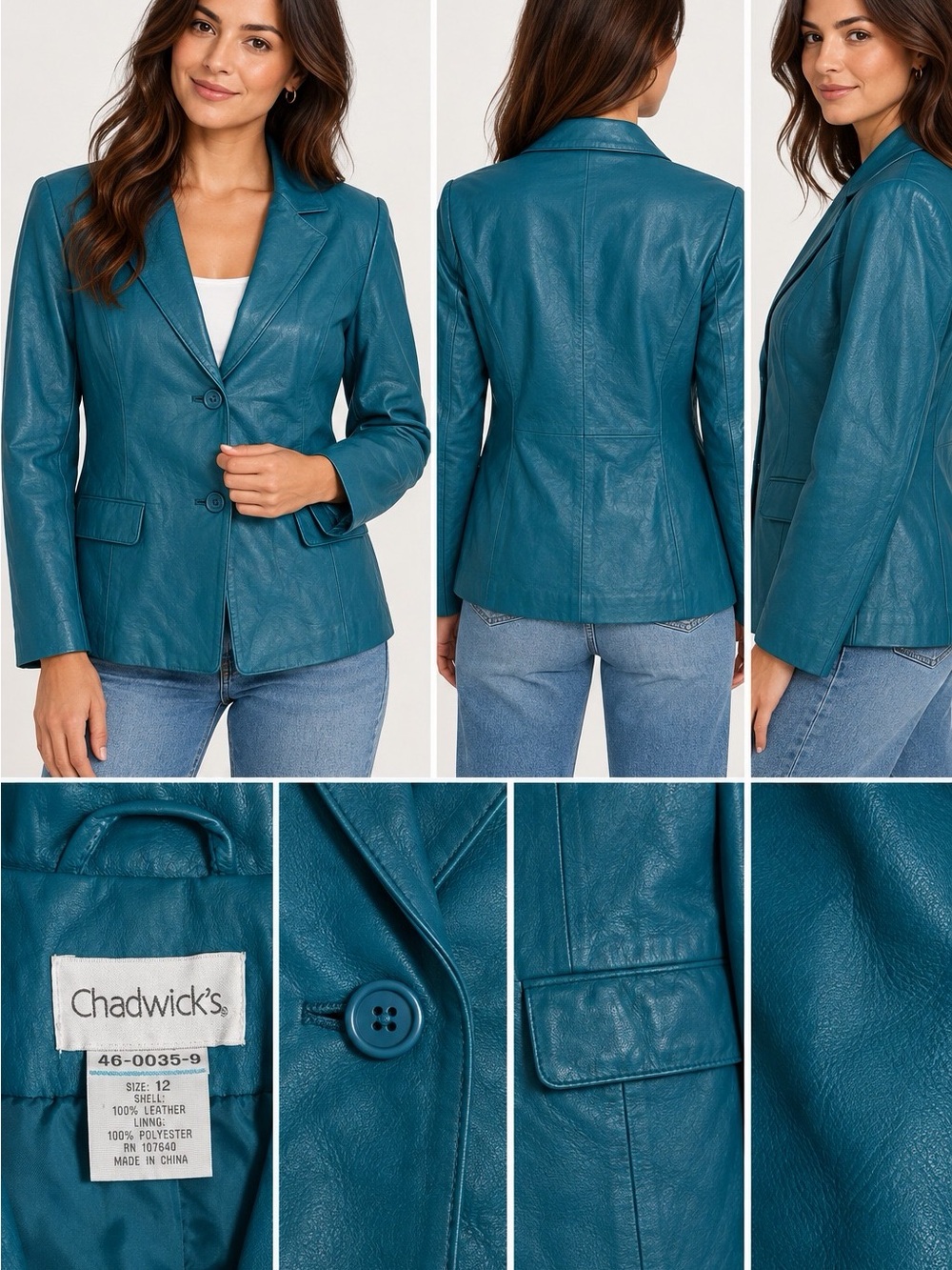 Chadwicks Teal-Blue Leather Blazer Jacket